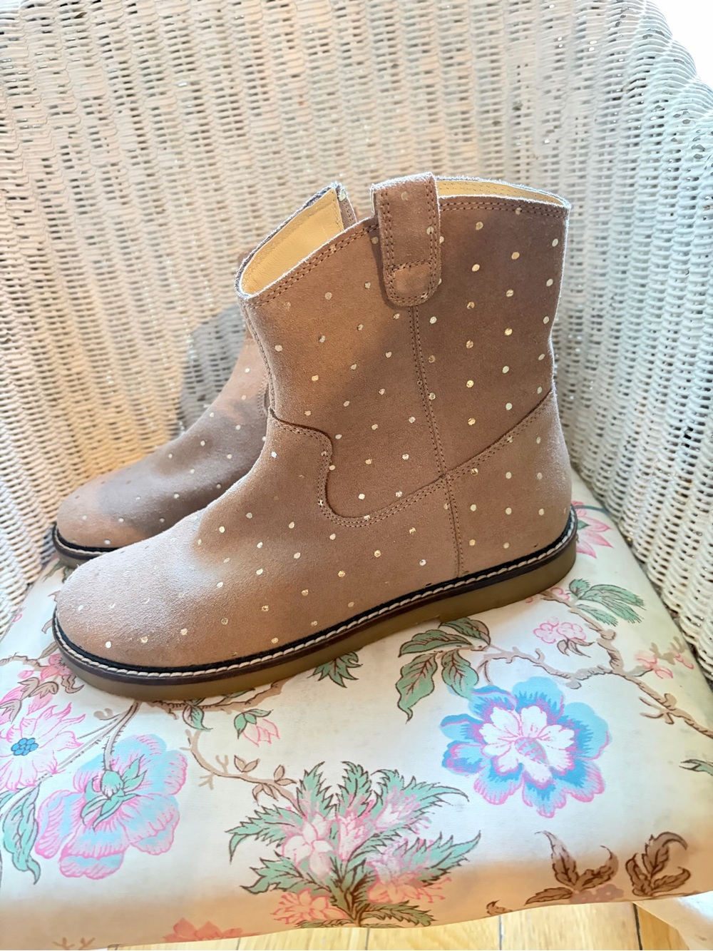 Mini Boden Girls' Taupe Suede Dot Ankle Boots